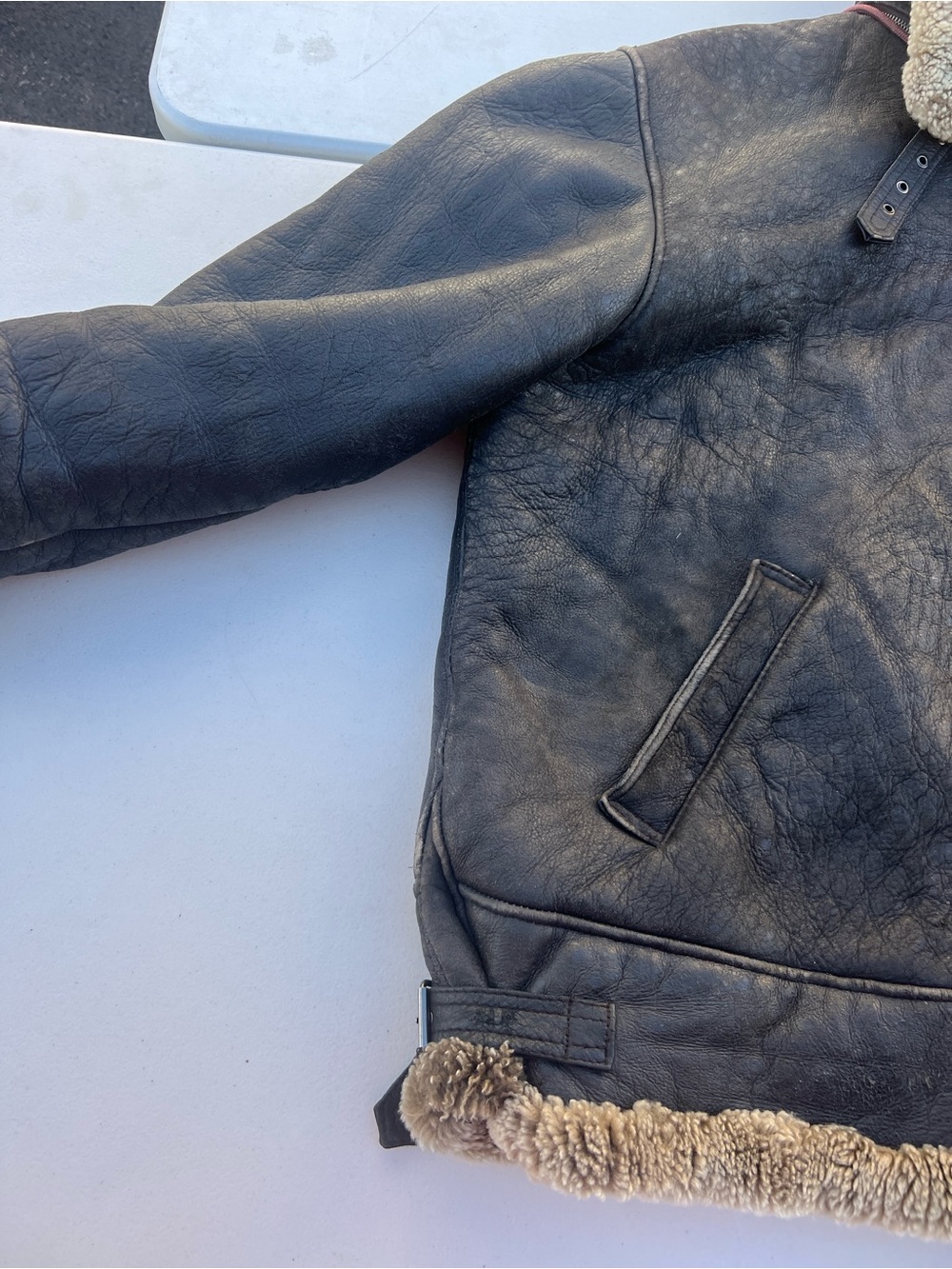 Vintage Avalanche B-3 Shearling Bomber Jacket Mens 4XL Black Leather Italy Skin - Picture 2 of 16